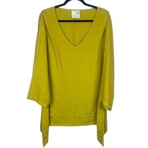 La Fixsun Ceylon Yellow V-Neck Asymmetrical 3/4 Sleeve Tunic Size XLarge